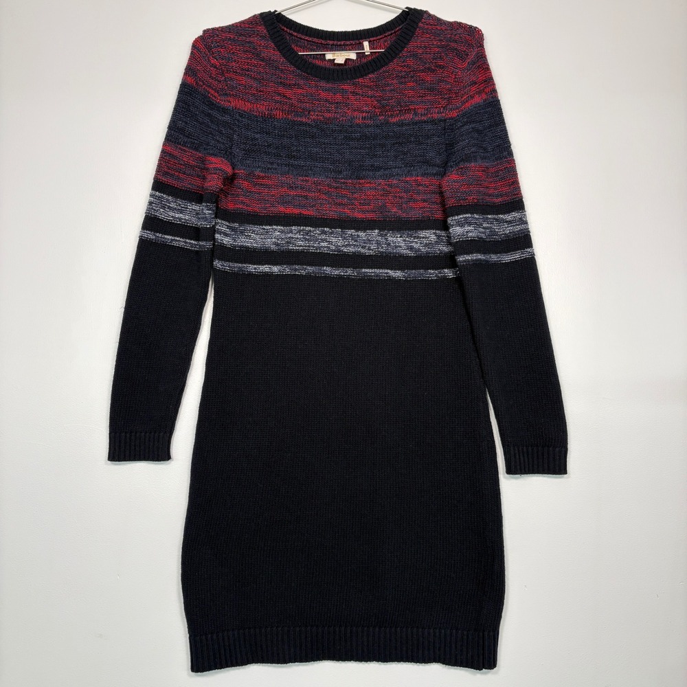Barbour Women Sweater Dress 6 Navy Blue Rhosilli Wool Blend Striped Knit LDR0189